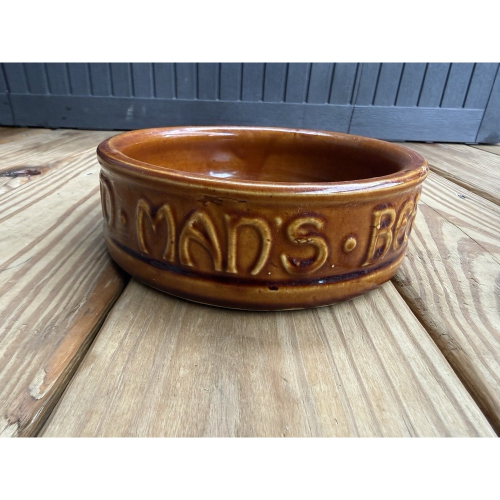 Vintage McCoy Pottery Dog Bowl Mans Best Friends His Dog Brown 7.25"